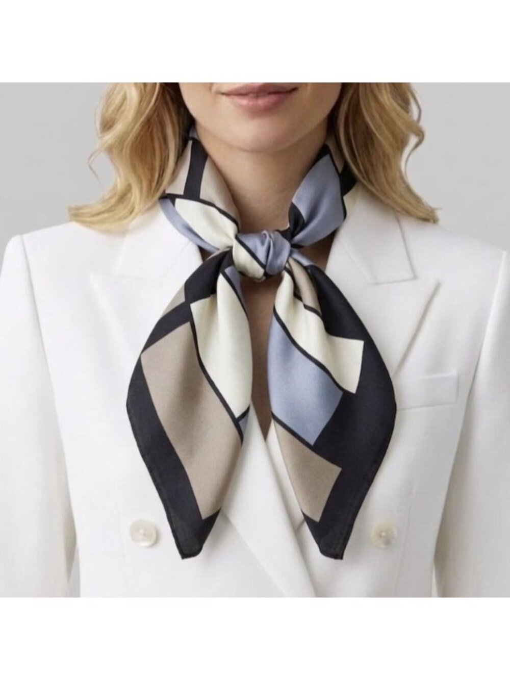 ⭐Luxury Elegant Bandana Silky Satin Square Scarf Gray Beige Geometric Neutral